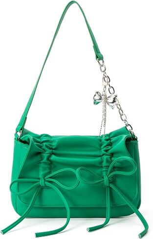Women's Small Pleated Drawstring Shoulder Handbag with Bow Design,Clutch Tote Bag with Chain Strap, in Saudi Arabia