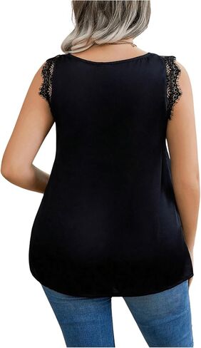 OYOANGLE Women's Plus Size Floral Lace Scallop Trim Tank Top V Neck Sleeveless Summer Solid Tops in Saudi Arabia