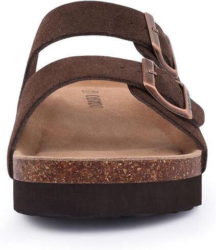 Platform Suede Sandals Soft Cork Footbed Summer Slides with Adjustable Buckle, Black 41 (size 9.5-10) in Saudi Arabia