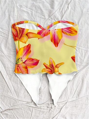 Milumia Women Floral Bandeau Tops Out Out Twisted Front Britlless Britlist Tubs in Kuwait