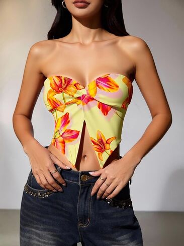 Milumia Women Floral Bandeau Tops Out Out Twisted Front Britlless Britlist Tubs in Kuwait