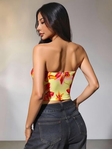 Milumia Women Floral Bandeau Tops Out Out Twisted Front Britlless Britlist Tubs in Kuwait