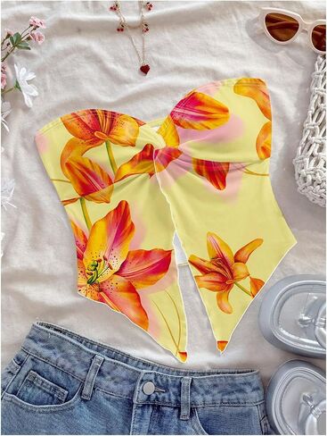 Milumia Women Floral Bandeau Tops Out Out Twisted Front Britlless Britlist Tubs in Kuwait