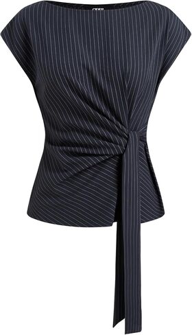 CIDER Women Oversized Top Boat Neck Stripe Knotted Short Sleeve Blouse Summer Shirts in Saudi Arabia