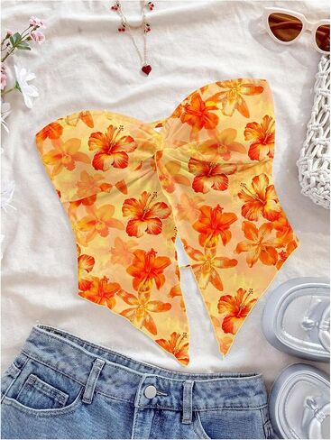 Milumia Women Floral Bandeau Tops Out Out Twisted Front Britlless Britlist Tubs in Kuwait