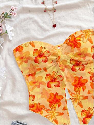 Milumia Women Floral Bandeau Tops Out Out Twisted Front Britlless Britlist Tubs in Kuwait