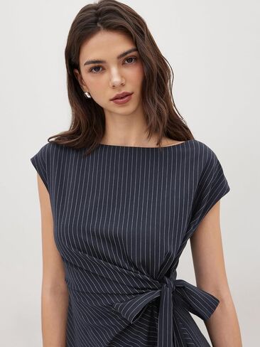 CIDER Women Oversized Top Boat Neck Stripe Knotted Short Sleeve Blouse Summer Shirts in Saudi Arabia
