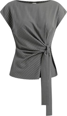 CIDER Women Oversized Top Boat Neck Stripe Knotted Short Sleeve Blouse Summer Shirts in Saudi Arabia