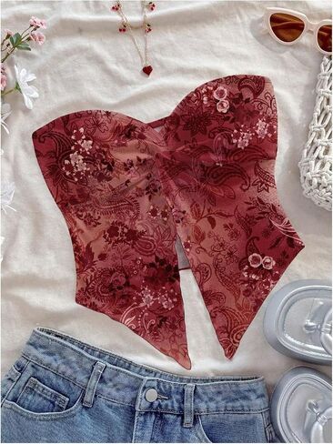 Milumia Women Floral Bandeau Tops Out Out Twisted Front Britlless Britlist Tubs in Kuwait