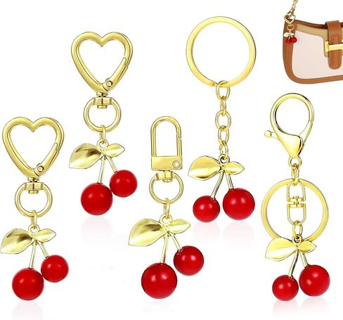 5 Pcs Cherry Purse Charm, Cherry Keychain Heart Keyring Handbags Charms Cherrys Car Decor Accessories for Friend Gift in Kuwait