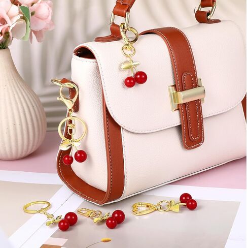5 Pcs Cherry Purse Charm, Cherry Keychain Heart Keyring Handbags Charms Cherrys Car Decor Accessories for Friend Gift in Kuwait