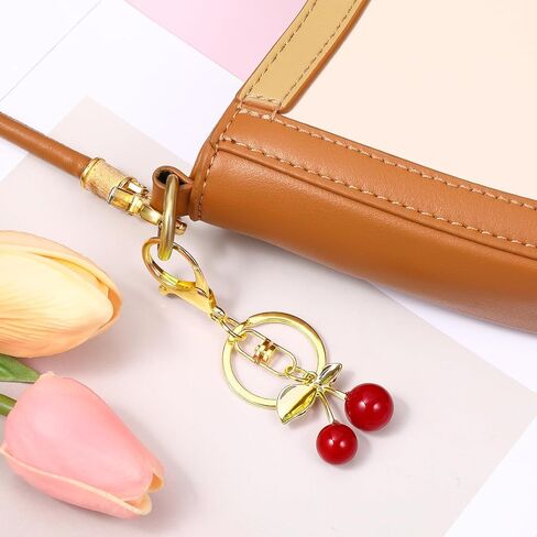 5 Pcs Cherry Purse Charm, Cherry Keychain Heart Keyring Handbags Charms Cherrys Car Decor Accessories for Friend Gift in Kuwait