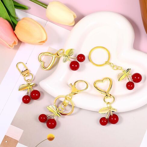 5 Pcs Cherry Purse Charm, Cherry Keychain Heart Keyring Handbags Charms Cherrys Car Decor Accessories for Friend Gift in Kuwait