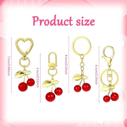 5 Pcs Cherry Purse Charm, Cherry Keychain Heart Keyring Handbags Charms Cherrys Car Decor Accessories for Friend Gift in Kuwait
