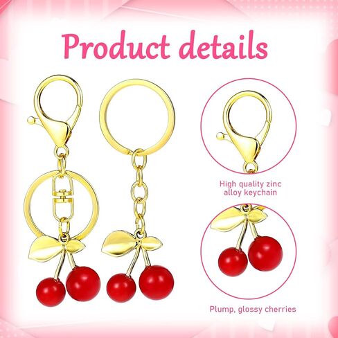 5 Pcs Cherry Purse Charm, Cherry Keychain Heart Keyring Handbags Charms Cherrys Car Decor Accessories for Friend Gift in Kuwait