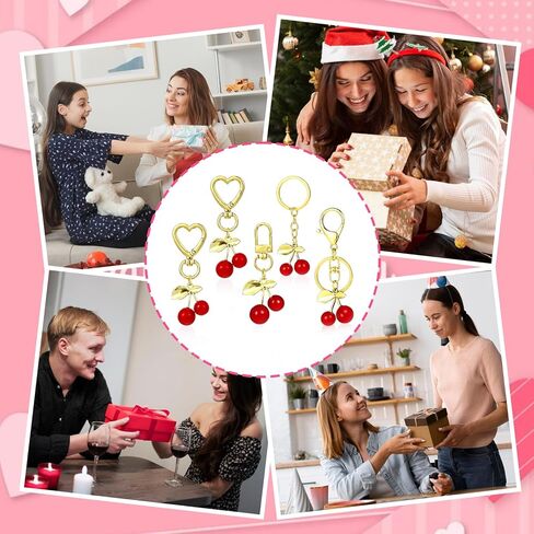 5 Pcs Cherry Purse Charm, Cherry Keychain Heart Keyring Handbags Charms Cherrys Car Decor Accessories for Friend Gift in Kuwait