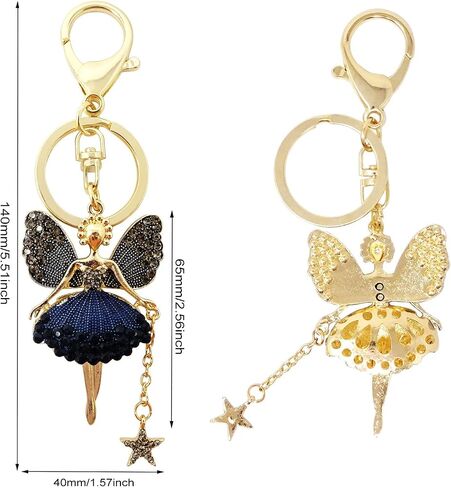 Honbay 1PCS Rhinestone Butterfly Wing Fairy Keychain Dancing Ballet Sparkling Crystal Keyring Pendant Women Key Chain Decoration in A Box for Bag Purse Wallet Handbags Backpack in Saudi Arabia