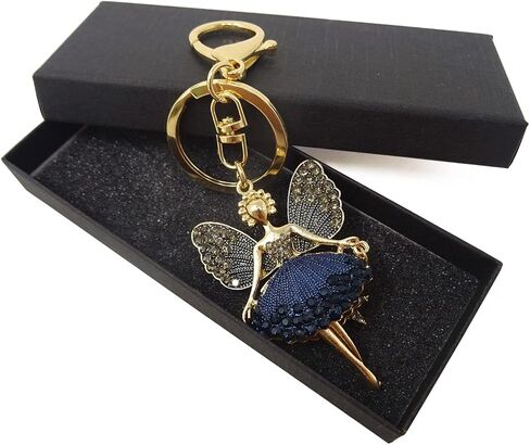 Honbay 1PCS Rhinestone Butterfly Wing Fairy Keychain Dancing Ballet Sparkling Crystal Keyring Pendant Women Key Chain Decoration in A Box for Bag Purse Wallet Handbags Backpack in Saudi Arabia