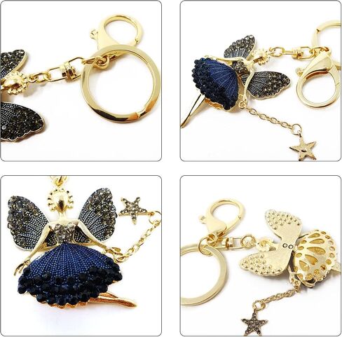Honbay 1PCS Rhinestone Butterfly Wing Fairy Keychain Dancing Ballet Sparkling Crystal Keyring Pendant Women Key Chain Decoration in A Box for Bag Purse Wallet Handbags Backpack in Saudi Arabia