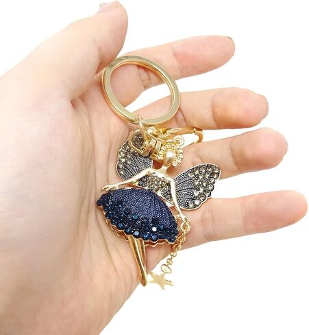 Honbay 1PCS Rhinestone Butterfly Wing Fairy Keychain Dancing Ballet Sparkling Crystal Keyring Pendant Women Key Chain Decoration in A Box for Bag Purse Wallet Handbags Backpack in Saudi Arabia