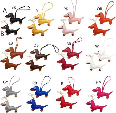 Mini Cute Dachshund Dog Keychain Pendant Lovely PU Leather Animals Keyring Charm for Purse Bag Backpack Handbag in Saudi Arabia