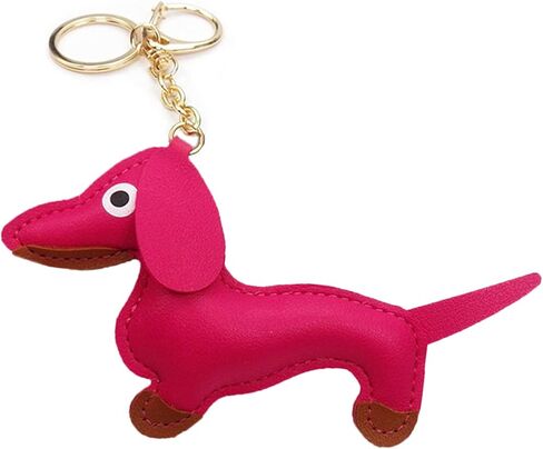 Mini Cute Dachshund Dog Keychain Pendant Lovely PU Leather Animals Keyring Charm for Purse Bag Backpack Handbag in Saudi Arabia