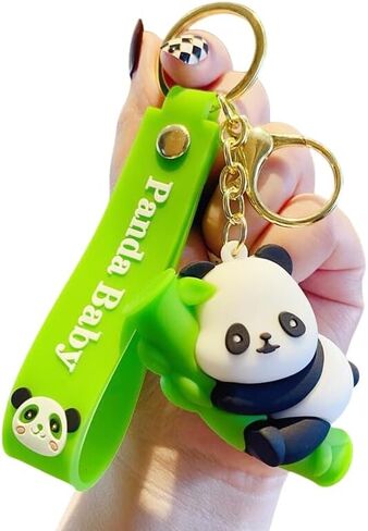 لطيف 3D Panda Rubber Keychain للنساء ، Kawaii Pom Pom Wristlet ، ملحقات الرسوم المتحركة لحقائب الظهر والمحفظة in Kuwait