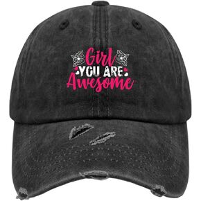 Girl You are Awesome Women's Day Hat for Mens Washed Distressed Baseball Caps Low Washed Workout Hat Quick Dry in Saudi Arabia