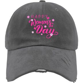 Happy Womens Day Hat for Mens Washed Distressed Baseball Cap Trendy Washed Hiking Hats Adjustable Dark Grey in Kuwait