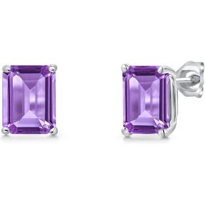 Gem Stone King 4-7 Cttw Gemstone Birthstone Stud Earrings | 14K White Gold | 9X7MM Emerald Cut | Double Notch | Basket Setting | Gold Earrings For Women Men in Saudi Arabia