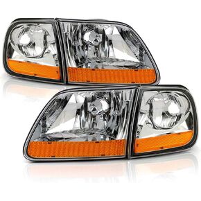 ACANII - For 1997-2003 Ford F150 Chrome Housing [Harley Davidson Style] Headlights w/Corner Lamps Assembly Left+Right in Saudi Arabia