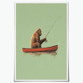 podafu Funny Bigfoot Fishing in Canoe Canvas Print Vintage Fishing Wall Art Outdoor Sports Fisherman Poster Sasquatch Cabin Prints for Home Living Room bathroom Wall Decor Unframed12x16inch in Saudi Arabia