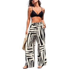 CUPSHE Women Pants Floral Pockets Waist Wide Leg Ruffle Loose Fit Pant Casual Beach 2025 Trendy Dressy Summer in Saudi Arabia