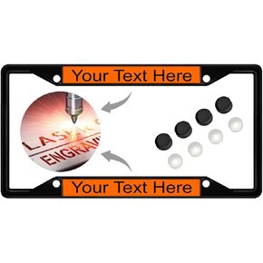 Personalized with Custom Text Design - 4 Hole Black Metal Laser Engraved US Standard Size - Car License Plate Frame with Free caps - Black/White Text (Qty: 1 Frame) in Kuwait