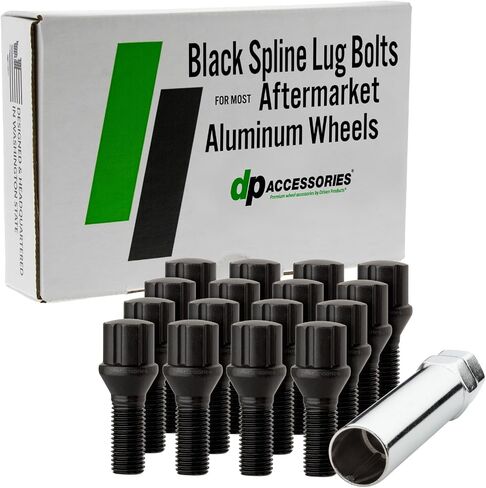 DPAccessories Lug Bolts Compatible with 2002-2006 Mini Cooper | Black Spline Style | for Aftermarket Aluminum Wheels Only | Set of 16 Wheel Bolts & 1 Tool | DMNCOO01A-BK/1 in Saudi Arabia