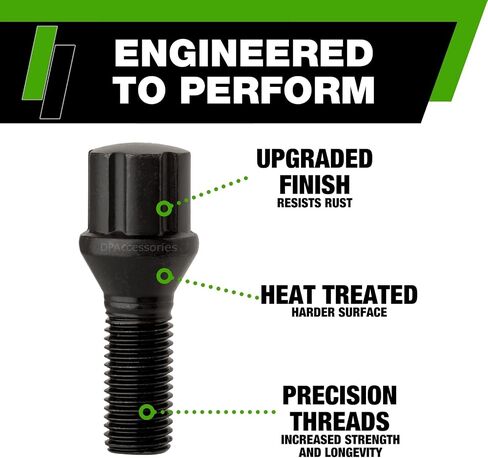 DPAccessories Lug Bolts Compatible with 2002-2006 Mini Cooper | Black Spline Style | for Aftermarket Aluminum Wheels Only | Set of 16 Wheel Bolts & 1 Tool | DMNCOO01A-BK/1 in Saudi Arabia