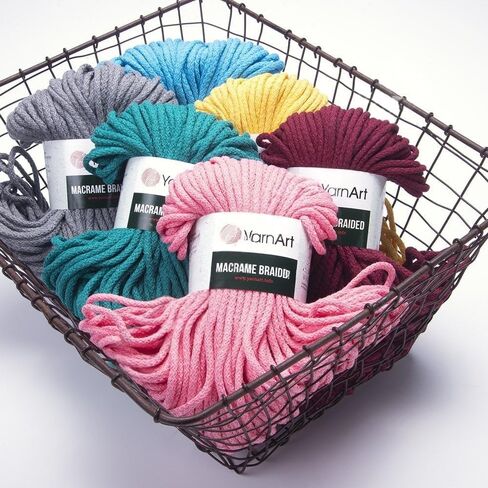 YarnArt Macrame Braided 5MM - YarnArt Macrame Braided Pastel and Vivid Colors 5MM Soft Cotton Content to Design Wall Hangings, Table Runners, Cushion Covers, Rugs and Accessories (758) in Kuwait