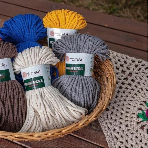 YarnArt Macrame Braided 5MM - YarnArt Macrame Braided Pastel and Vivid Colors 5MM Soft Cotton Content to Design Wall Hangings, Table Runners, Cushion Covers, Rugs and Accessories (758) in Kuwait
