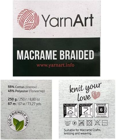 YarnArt Macrame Braided 5MM - YarnArt Macrame Braided Pastel and Vivid Colors 5MM Soft Cotton Content to Design Wall Hangings, Table Runners, Cushion Covers, Rugs and Accessories (758) in Kuwait