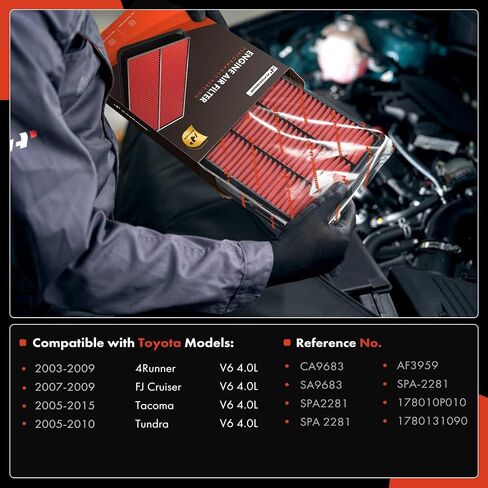A-Premium Pre-oiled Engine Air Filter Compatible with Toyota Tacoma 2005-2015, Tundra 2005-2010, 4Runner 2003-2009, FJ Cruiser 2007-2009, 4.0L, Replace# SPA2281 in Saudi Arabia