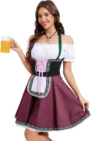 Womens German Dirndl Dress 1 Piece Costumes for Traditional Beer Bavarian Oktoberfest Carnival Halloween in Kuwait