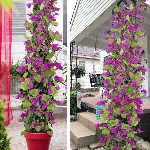 Artificial Bougainvillea Flowers Garland Purple Silk Bougainvillea Vines UV Resistant Realistic Faux Hanging Flowers Plants for Outdoor Outside Summer Decoration Porch Patio Balcony Yard Wall in Kuwait
