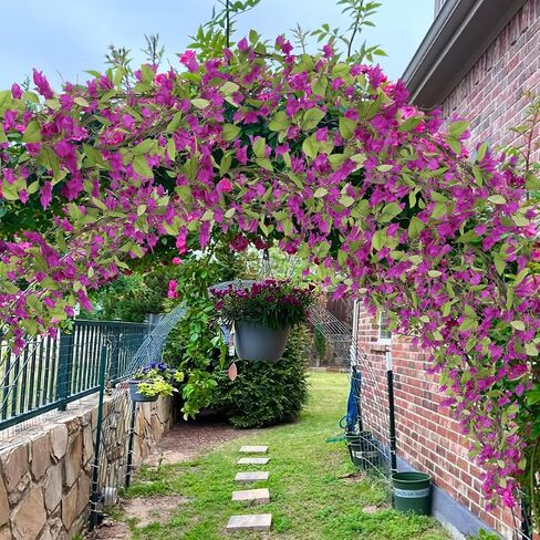 Artificial Bougainvillea Flowers Garland Purple Silk Bougainvillea Vines UV Resistant Realistic Faux Hanging Flowers Plants for Outdoor Outside Summer Decoration Porch Patio Balcony Yard Wall in Kuwait