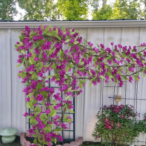 Artificial Bougainvillea Flowers Garland Purple Silk Bougainvillea Vines UV Resistant Realistic Faux Hanging Flowers Plants for Outdoor Outside Summer Decoration Porch Patio Balcony Yard Wall in Kuwait