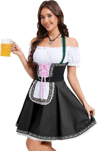 Womens German Dirndl Dress 1 Piece Costumes for Traditional Beer Bavarian Oktoberfest Carnival Halloween in Kuwait