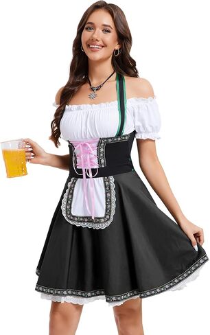Womens German Dirndl Dress 1 Piece Costumes for Traditional Beer Bavarian Oktoberfest Carnival Halloween in Kuwait