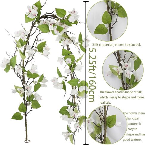 Artificial Bougainvillea Flowers Garland Purple Silk Bougainvillea Vines UV Resistant Realistic Faux Hanging Flowers Plants for Outdoor Outside Summer Decoration Porch Patio Balcony Yard Wall in Kuwait