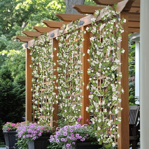 Artificial Bougainvillea Flowers Garland Purple Silk Bougainvillea Vines UV Resistant Realistic Faux Hanging Flowers Plants for Outdoor Outside Summer Decoration Porch Patio Balcony Yard Wall in Kuwait