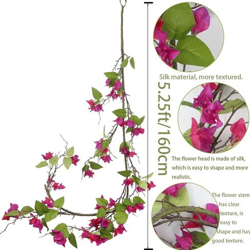 Artificial Bougainvillea Flowers Garland Purple Silk Bougainvillea Vines UV Resistant Realistic Faux Hanging Flowers Plants for Outdoor Outside Summer Decoration Porch Patio Balcony Yard Wall in Kuwait