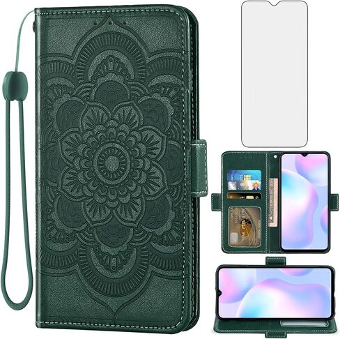 Asuwish Compatible with Xiaomi Redmi 9A Redme 9i Wallet Case and Tempered Glass Screen Protector Leather Flip Cover Credit Card Holder Stand Cell Phone Cases for Redmi9A A9 Redmi9i i9 Women Men Gray in Saudi Arabia